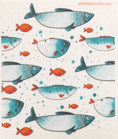 Swedish Dishcloth Blue Fish School
