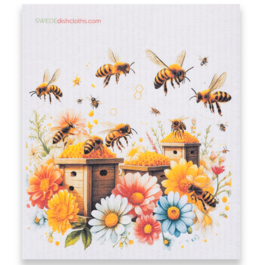 Swedish Dishcloth Bees and Wood Beehive